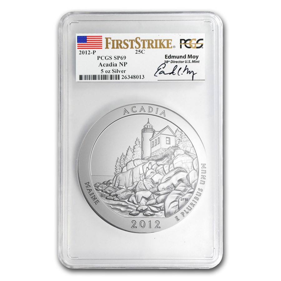 2012-P 5 oz Silver ATB Acadia SP-69 PCGS (FS, Edmund Moy Label)