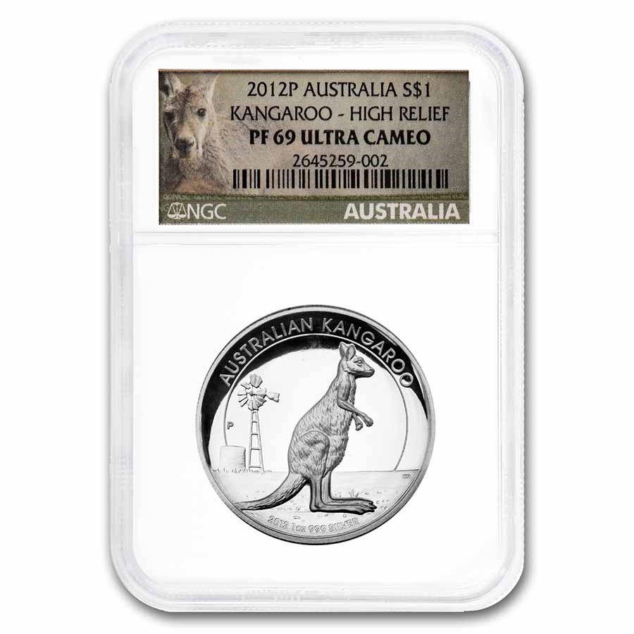2012-P Australia 1 oz Silver Kangaroo PF-69 NGC (High Relief)