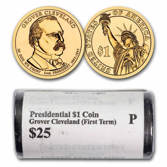 2012-P Grover Cleveland 25-Coin Presidential Dollar Roll BU (1st) 2012-P Grover Cleveland 25-Coin Presidential Dollar Roll BU (1st)