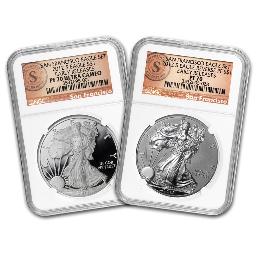 2012-S 2-Coin Prf Silver Eagle Set PF-70 NGC (ER/FR, 75th Anniv)
