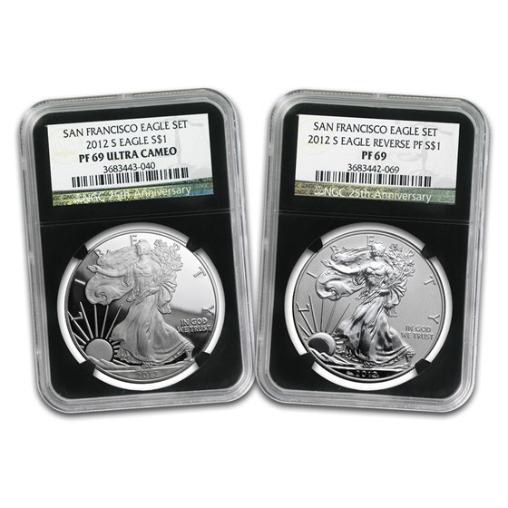 2012-S 2-Coin Proof Silver Eagle Set PF-69 NGC (25th Anniv) 2012-S 2-Coin Proof Silver Eagle Set PF-69 NGC (25th Anniv)