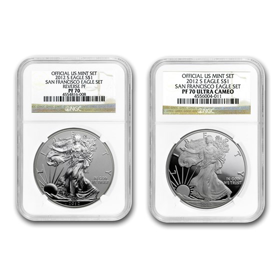 2012-S 2-Coin Proof Silver Eagle Set PF-70 NGC (75th Anniv) 2012-S 2-Coin Proof Silver Eagle Set PF-70 NGC (75th Anniv)