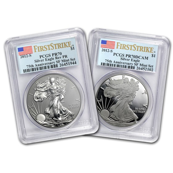 2012-S 2-Coin Silver Eagle Set PR-70 PCGS (FS, 75th Anniv) 2012-S 2-Coin Silver Eagle Set PR-70 PCGS (FS, 75th Anniv)