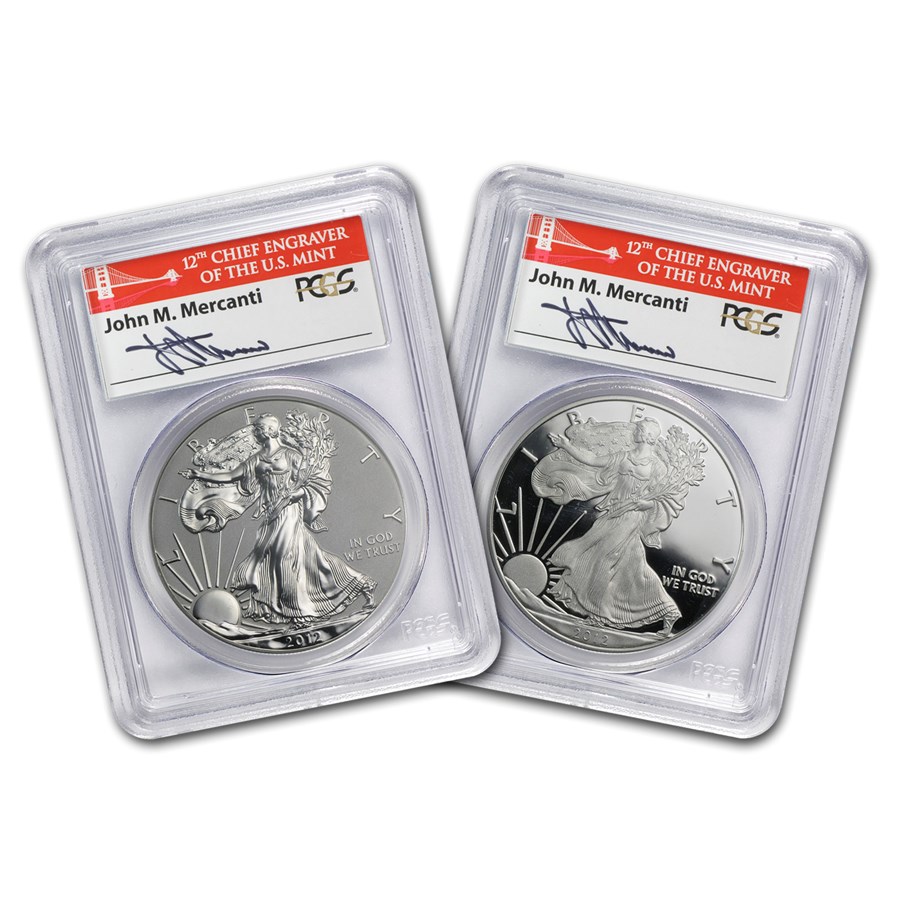 2012-S 2-Coin Silver Eagle Set PR-70 PCGS (FS, John Mercanti)