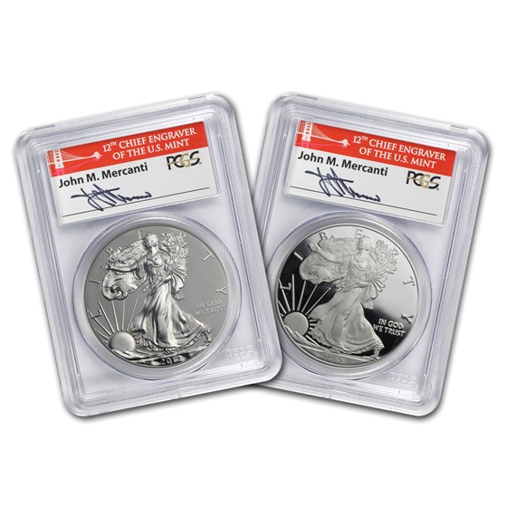 2012-S 2-Coin Silver Eagle Set PR-70 PCGS (FS, John Mercanti) 2012-S 2-Coin Silver Eagle Set PR-70 PCGS (FS, John Mercanti)