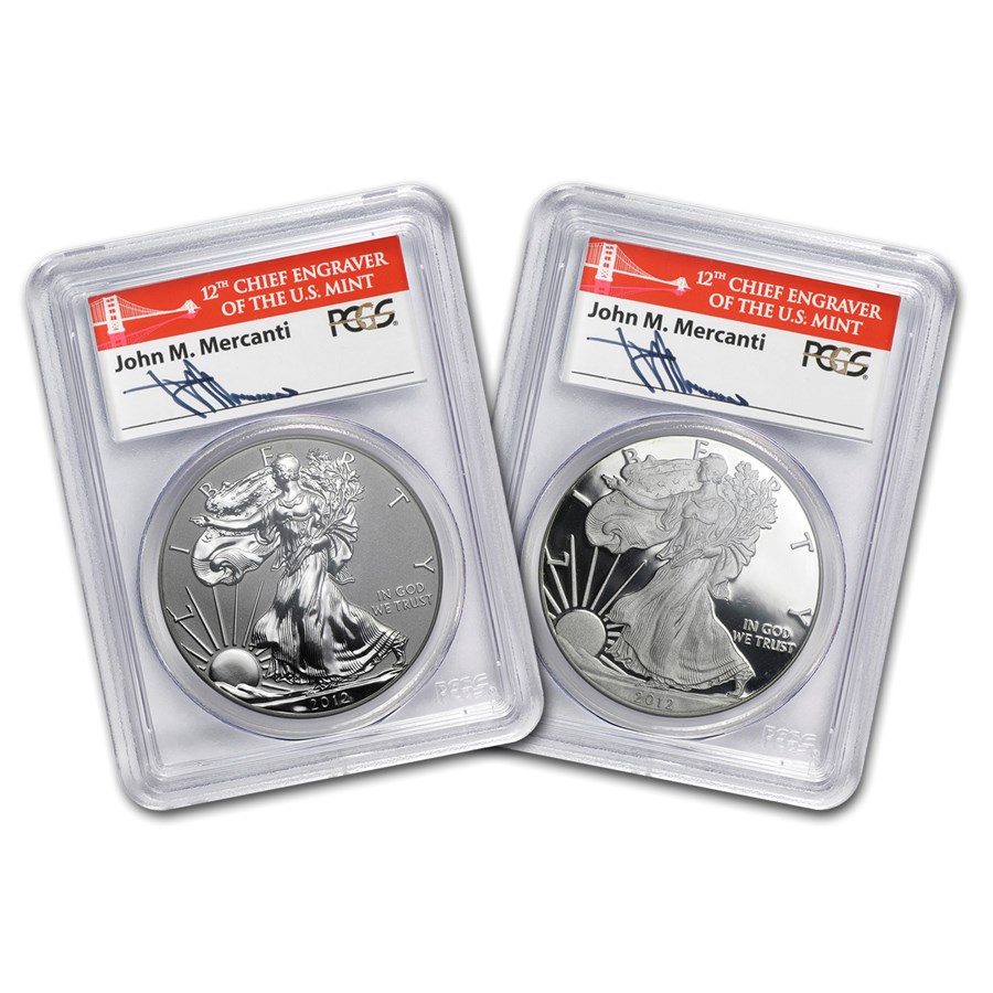 2012-S 2-Coin Silver Eagle Set PR-70 PCGS (John Mercanti)