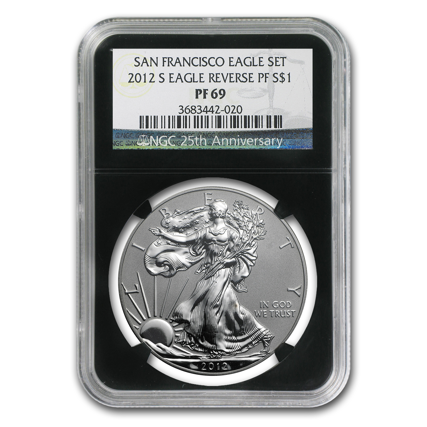 2006 W PROOF SILVER EAGLE NGC PF69 FROM 20TH ANNIVERSARY SET BLACK LABEL 