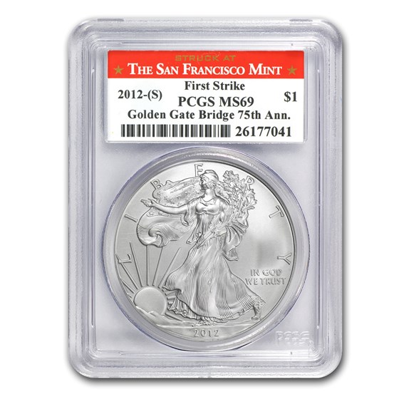 2012 (S) Silver Eagle MS-69 PCGS (FS, 75th Anniv, Golden Gate) 2012 (S) Silver Eagle MS-69 PCGS (FS, 75th Anniv, Golden Gate)
