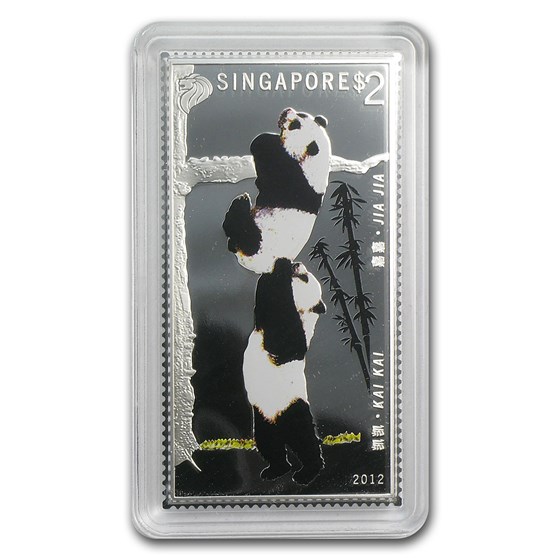2012 Singapore 1 oz Silver Giant Pandas Minted Stamp Ingot 2012 Singapore 1 oz Silver Giant Pandas Minted Stamp Ingot