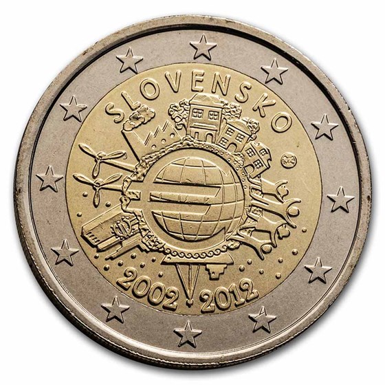 2012 Slovakia 2 Euro 10 Years of the Euro BU 2012 Slovakia 2 Euro 10 Years of the Euro BU