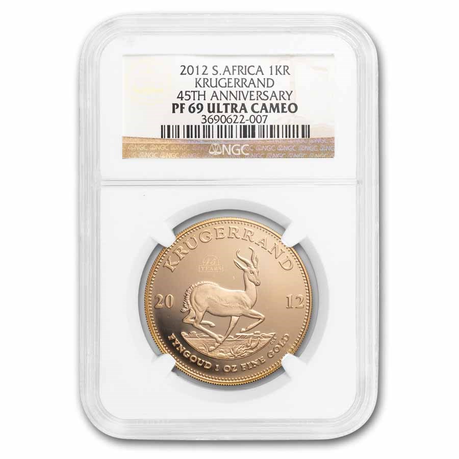 2012 South Africa 1 oz Gold Krugerrand PF-69 NGC (45 Years)