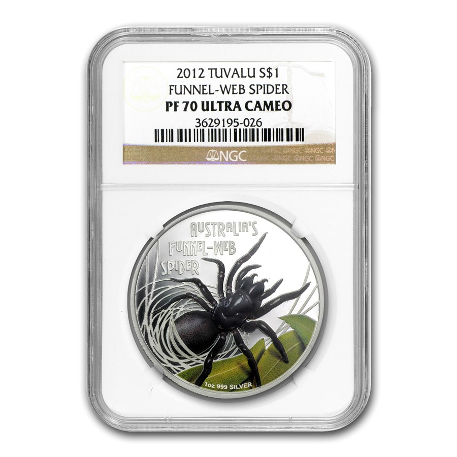 2012 Tuvalu 1 oz Silver Colorized Funnel Web Spider PF-70 UC NGC