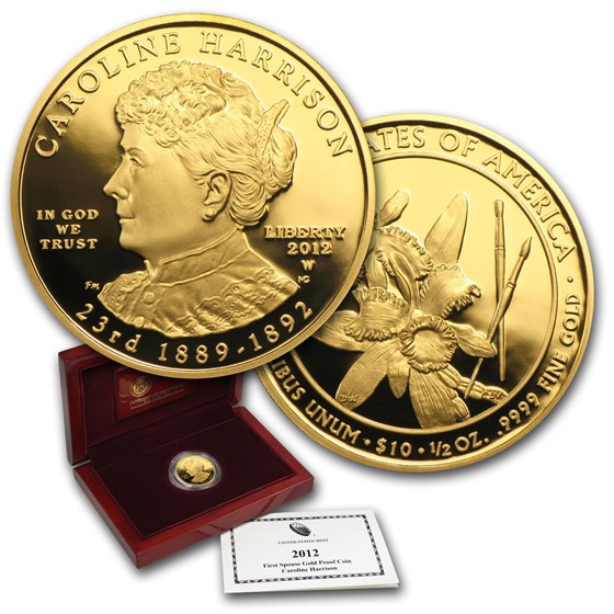 2012-W 1/2 oz Proof Gold Caroline Harrison (w/Box & COA) 2012-W 1/2 oz Proof Gold Caroline Harrison (w/Box & COA)