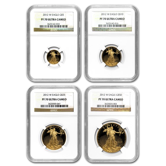 2012-W 4-Coin Proof American Gold Eagle Set PF-70 NGC 2012-W 4-Coin Proof American Gold Eagle Set PF-70 NGC
