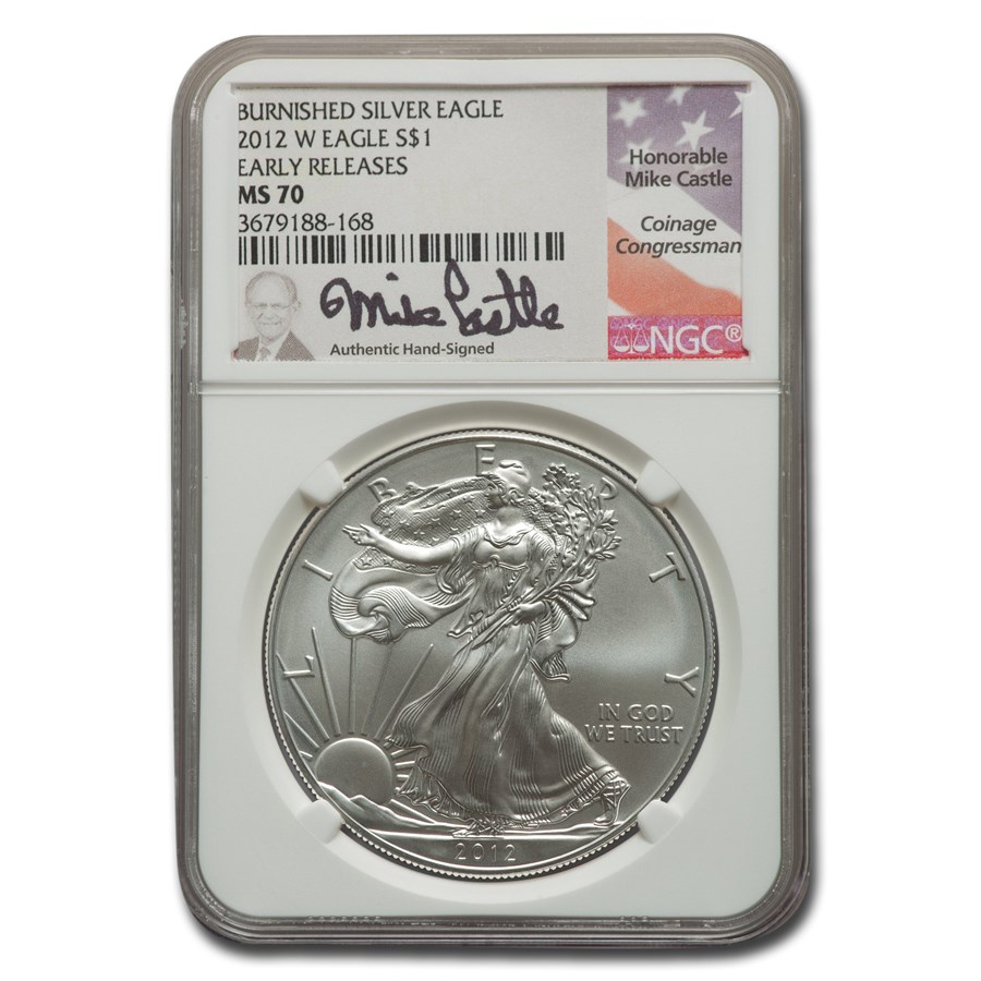 2012-W Burnished American Silver Eagle MS-70 NGC (ER, Castle)