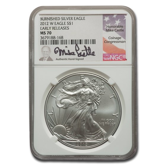 2012-W Burnished American Silver Eagle MS-70 NGC (ER, Castle) 2012-W Burnished American Silver Eagle MS-70 NGC (ER, Castle)