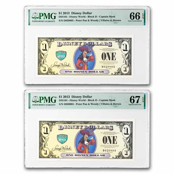 2013 $1.00 (D) Captain Hook CU-66/67 EPQ PMG (DIS#164) 2 consec.