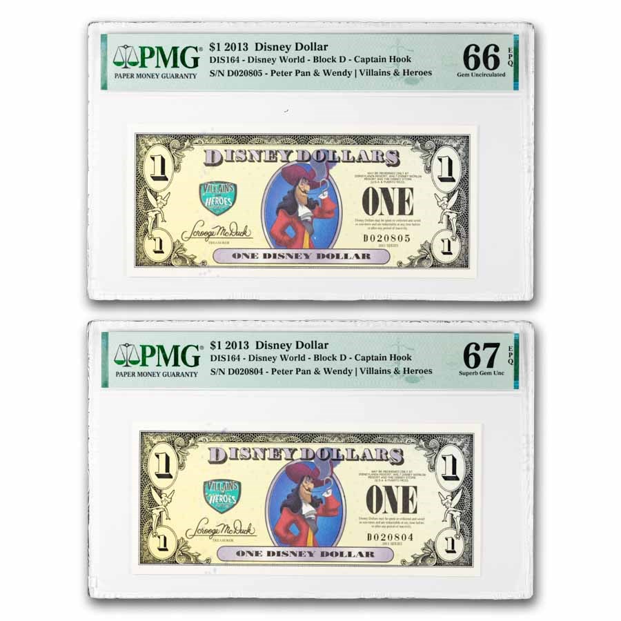 2013 $1.00 (D) Captain Hook CU-66/67 EPQ PMG (DIS#164) 2 consec.