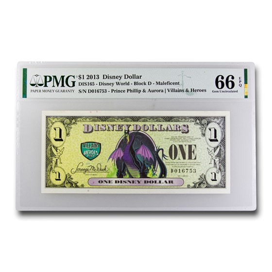 2013 $1.00 Disney Villains & Heroes Maleficent CU-66 EPQ PMG 2013 $1.00 Disney Villains & Heroes Maleficent CU-66 EPQ PMG