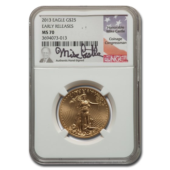 2013 1/2 oz American Gold Eagle MS-70 NGC (ER, Castle)