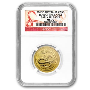 2013 1/2 oz Gold Lunar Year of the Snake MS-70 NGC (SII, ER)