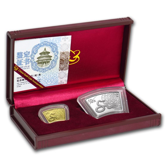 2013 1/3 oz Gold & 1 oz Silver Fan Year of the Snake (Box & COA) 2013 1/3 oz Gold & 1 oz Silver Fan Year of the Snake (Box & COA)