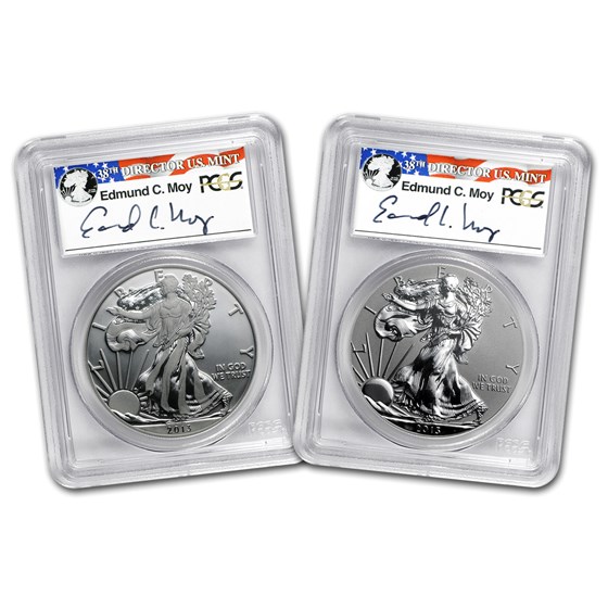 2013 2-Coin Silver Eagle Set MS/PF-70 PCGS (Edmund Moy) 2013 2-Coin Silver Eagle Set MS/PF-70 PCGS (Edmund Moy)