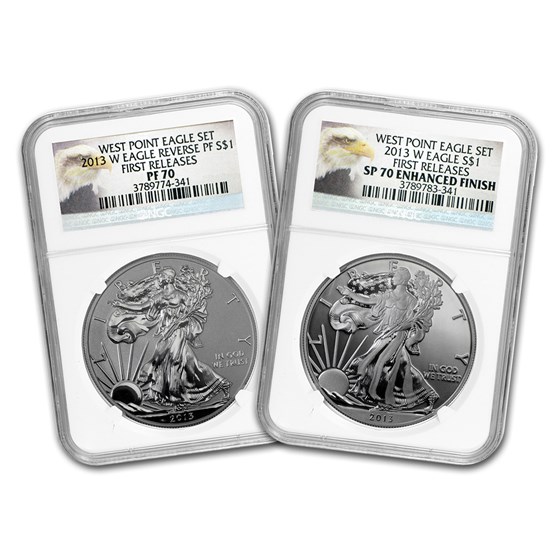 2013 2-Coin Silver Eagle Set SP/PF-70 NGC (ER/FR, West Point) 2013 2-Coin Silver Eagle Set SP/PF-70 NGC (ER/FR, West Point)