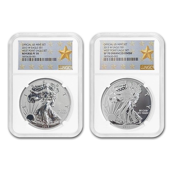 2013 2-Coin Silver Eagle Set SP/PF-70 NGC (West Point) 2013 2-Coin Silver Eagle Set SP/PF-70 NGC (West Point)