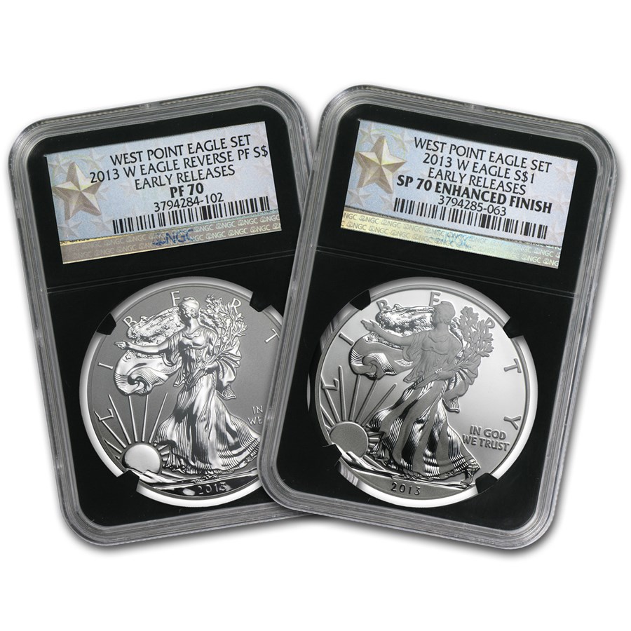 2013 2-Coin Silver Eagle Set SP/PR-70 NGC (ER, West Point, Blk)