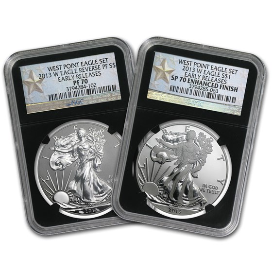 2013 2-Coin Silver Eagle Set SP/PR-70 NGC (ER, West Point, Blk) 2013 2-Coin Silver Eagle Set SP/PR-70 NGC (ER, West Point, Blk)