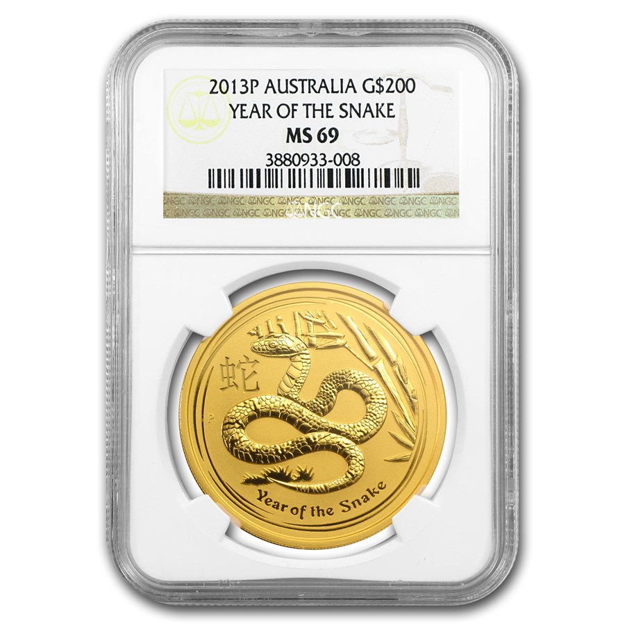2013 2 oz Gold Lunar Year of the Snake MS-69 NGC (Series II)