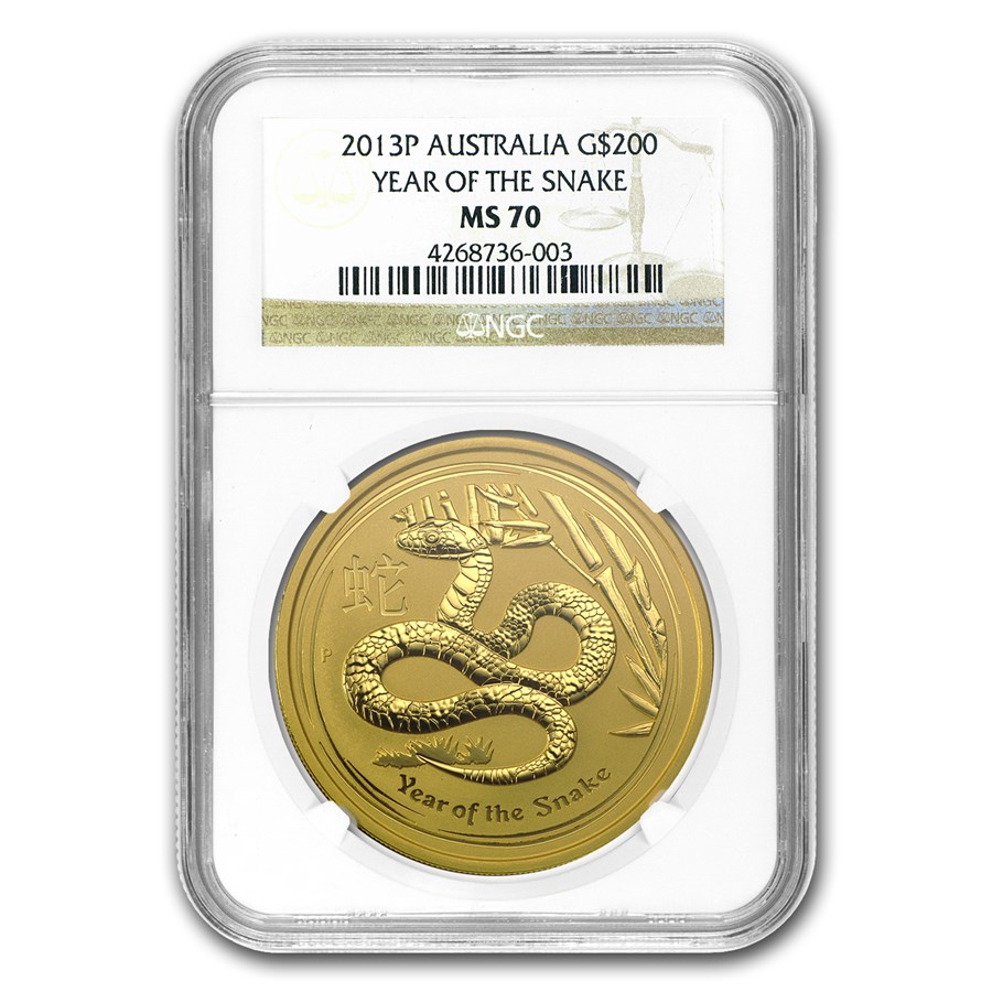 2013 2 oz Gold Lunar Year of the Snake MS-70 NGC (Series II)