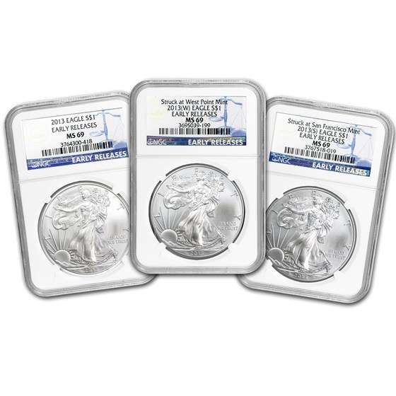2013 3-Coin Set American Silver Eagles MS-69 NGC (Early Releases)