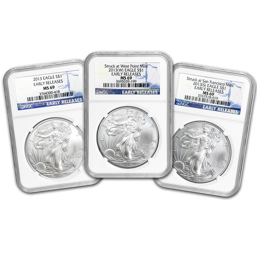 2013 3-Coin Set American Silver Eagles MS-69 NGC (Early Releases)