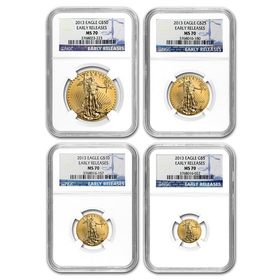 2013 4-Coin Gold American Eagle Set MS-70 NGC (Early Releases) 2013 4-Coin Gold American Eagle Set MS-70 NGC (Early Releases)