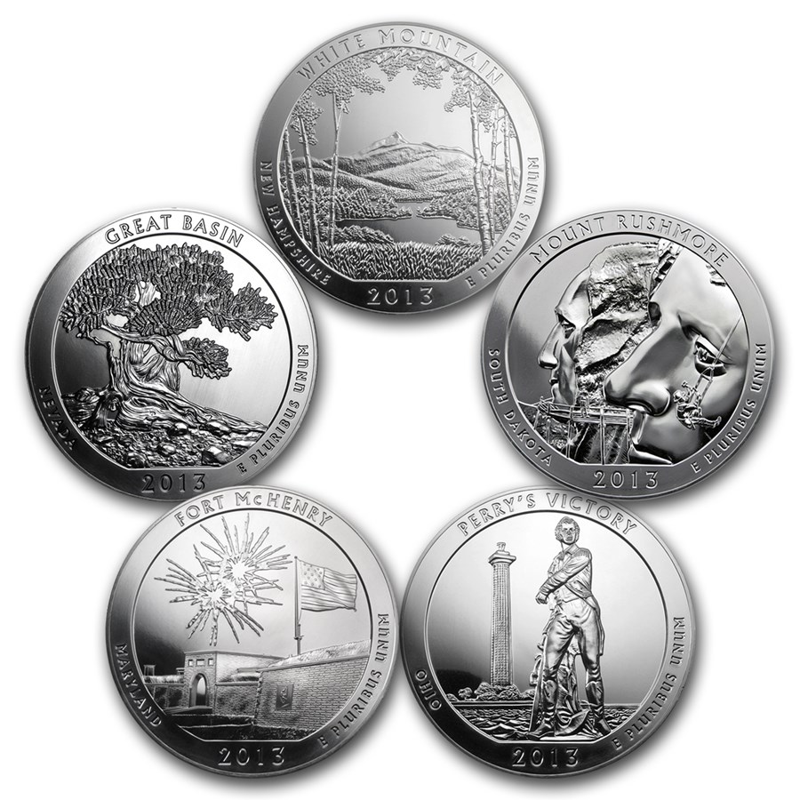 2013 5-Coin 5 oz Silver ATB Set (America the Beautiful)