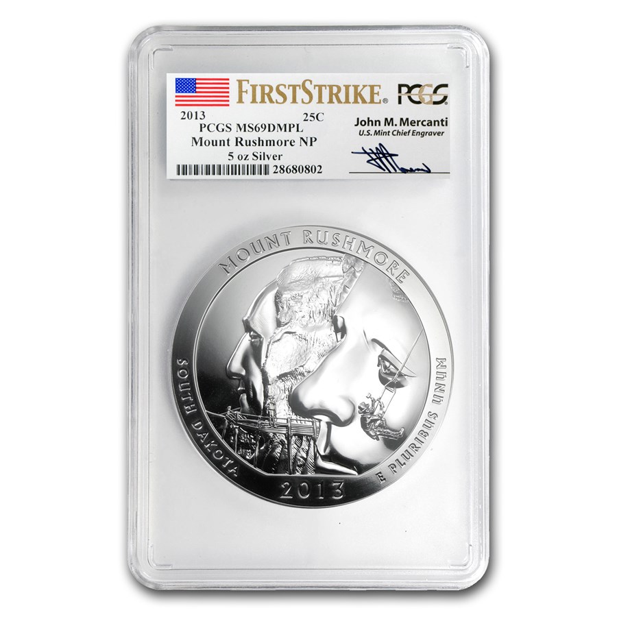 2013 5 oz Silver ATB Mt. Rushmore MS-69 DMPL PCGS (FS, Mercanti)