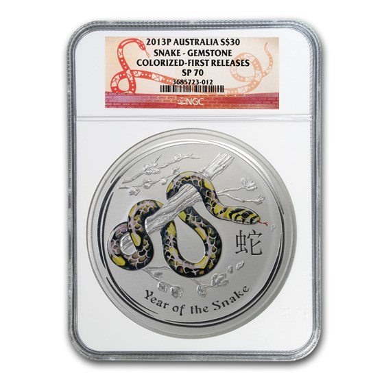 2013 AUS 1 kilo Silver Lunar Snake SP-70 NGC FR (Gemstone Eye) 2013 AUS 1 kilo Silver Lunar Snake SP-70 NGC FR (Gemstone Eye)