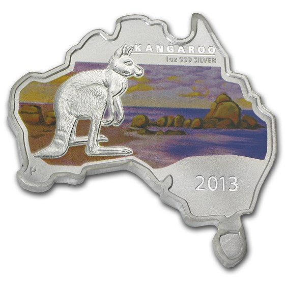 2013 AUS 1 oz Silver Kangaroo Map Shape (Box & COA)
