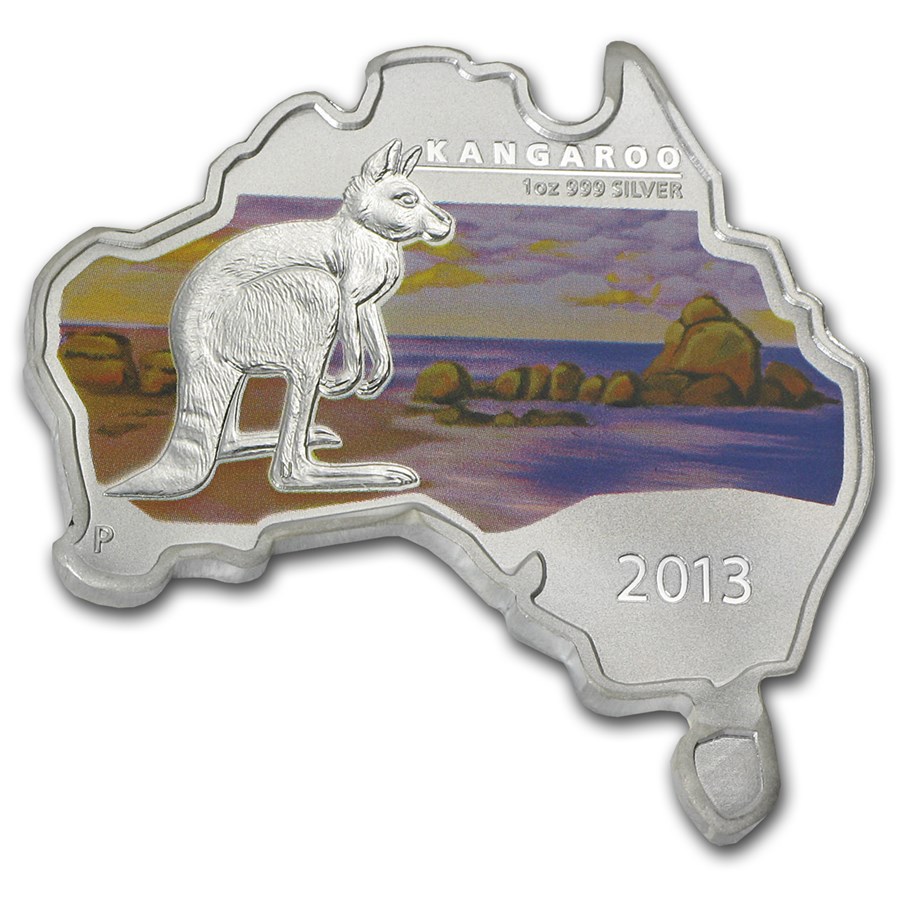 2013 AUS 1 oz Silver Kangaroo Map Shape (Box & COA)