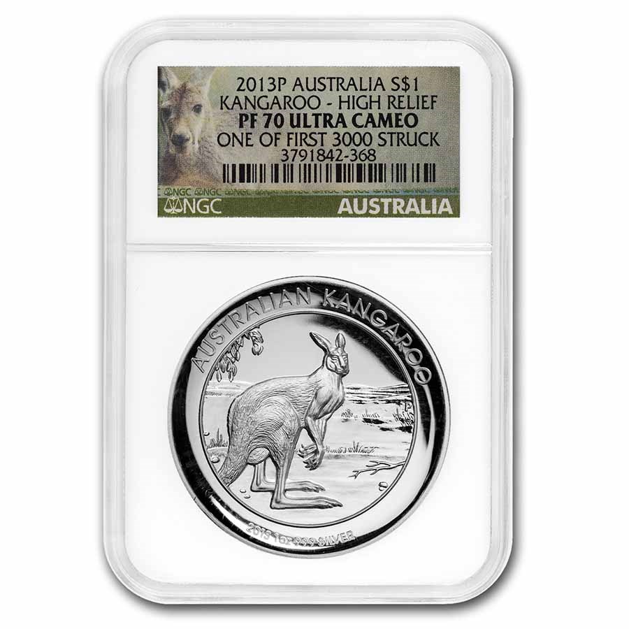 2013 AUS 1 oz Silver Kangaroo PF-70 NGC UC HR (1st 3,000 struck)