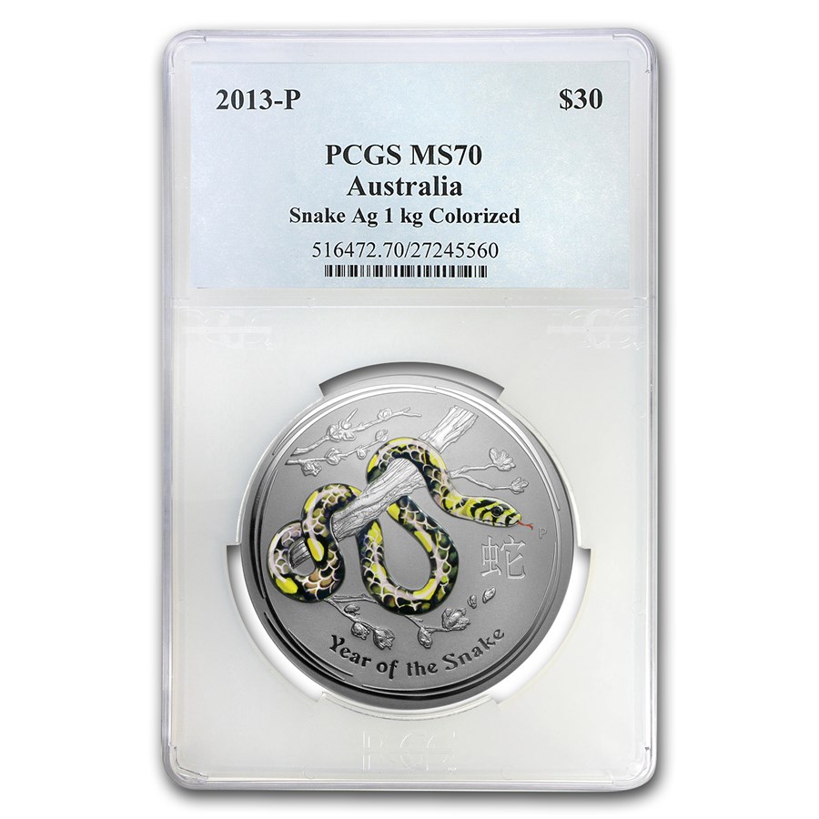 Buy 2013 Australia 1 kilo Silver Lunar Snake Gemstone Eye MS70 PCGS APMEX