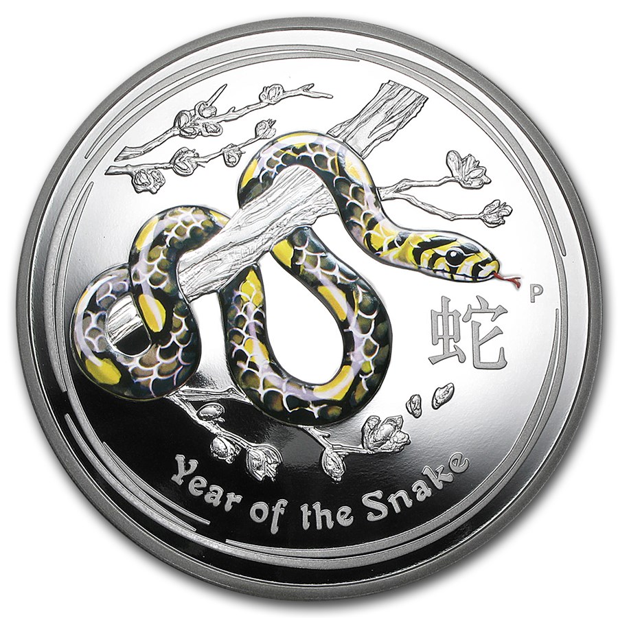 2013 Australia 1 kilo Silver Year of the Snake BU (Colorized)