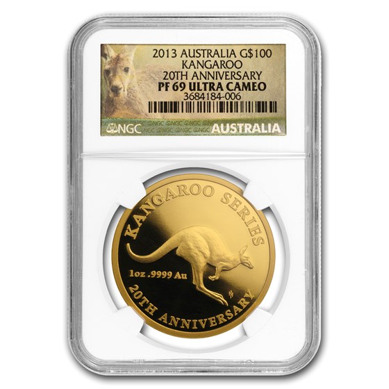2013 Australia 1 oz Gold $100 20th Anniv Kangaroo PF-69 NGC 2013 Australia 1 oz Gold $100 20th Anniv Kangaroo PF-69 NGC