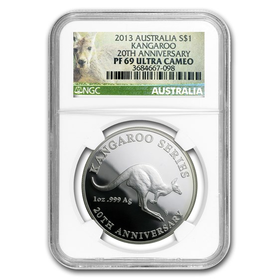 2013 Australia 1 oz Silver Kangaroo 20th Anniversary PF-69 NGC 2013 Australia 1 oz Silver Kangaroo 20th Anniversary PF-69 NGC