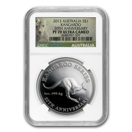 2013 Australia 1 oz Silver Kangaroo 20th Anniversary PF-70 NGC 2013 Australia 1 oz Silver Kangaroo 20th Anniversary PF-70 NGC