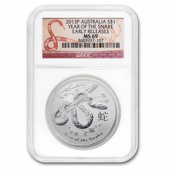 2013 Australia 1 oz Silver Year of the Snake MS-69 NGC (ER)
