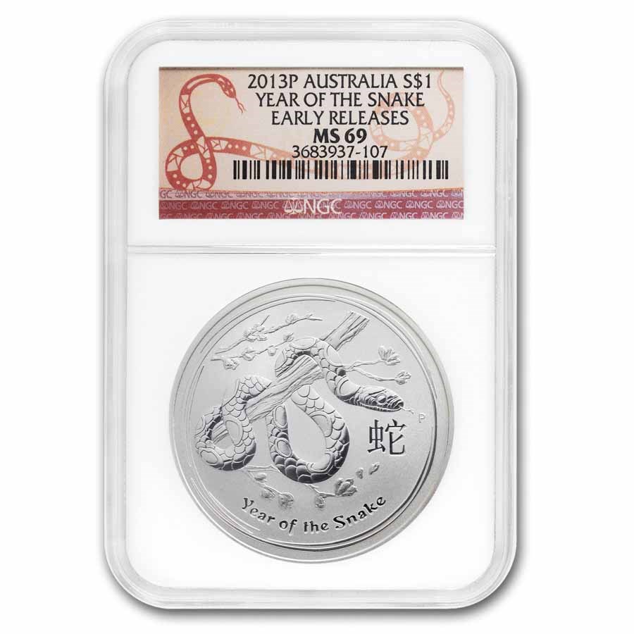 2013 Australia 1 oz Silver Year of the Snake MS-69 NGC (ER)