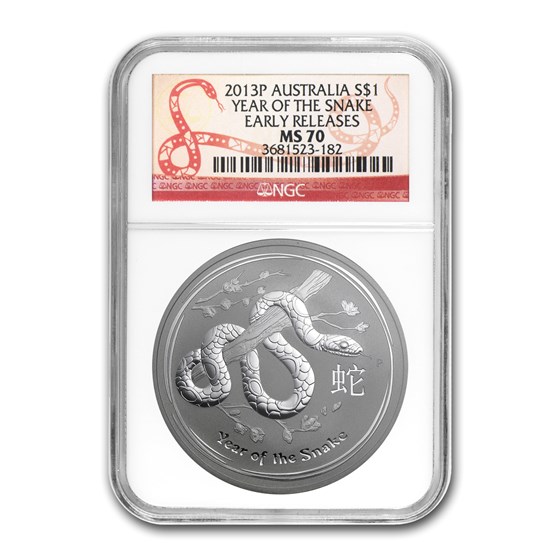2013 Australia 1 oz Silver Year of the Snake MS-70 NGC (ER)